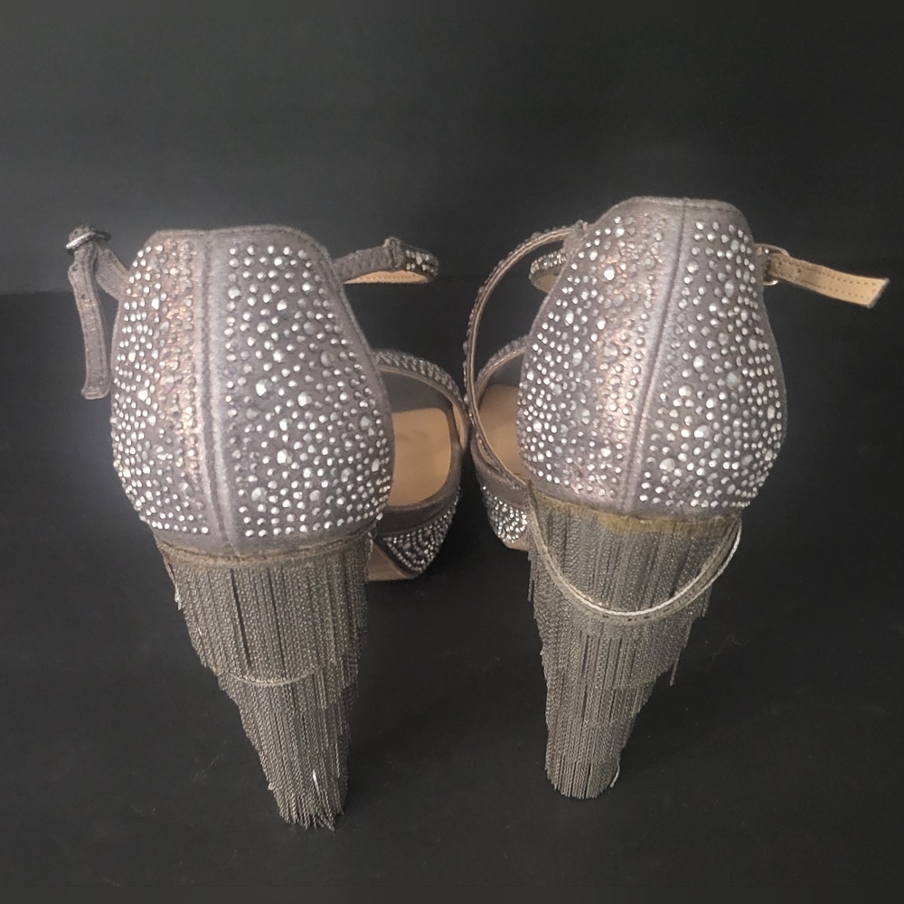 Silver embellished heels with fringe - Picture 13 of 16